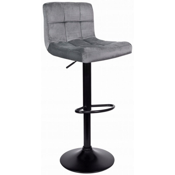 Барный стул со спинкой серый велюр с черным основанием