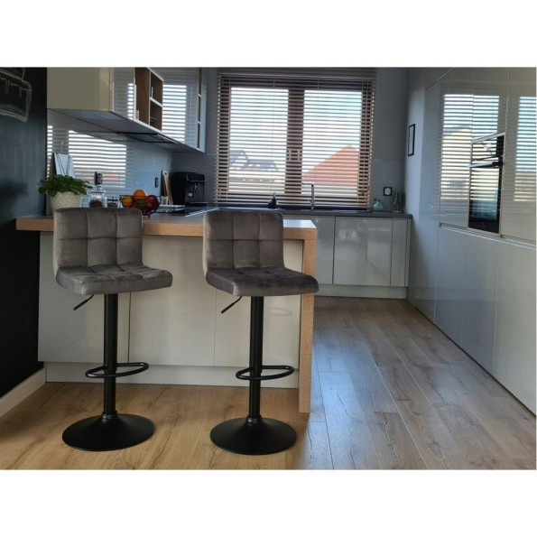 Барный стул со спинкой серый велюр с черным основанием -
                                                        Фото 4