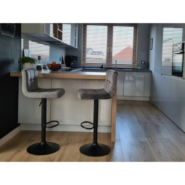 Барный стул со спинкой серый велюр с черным основанием -
                                                        Фото 5