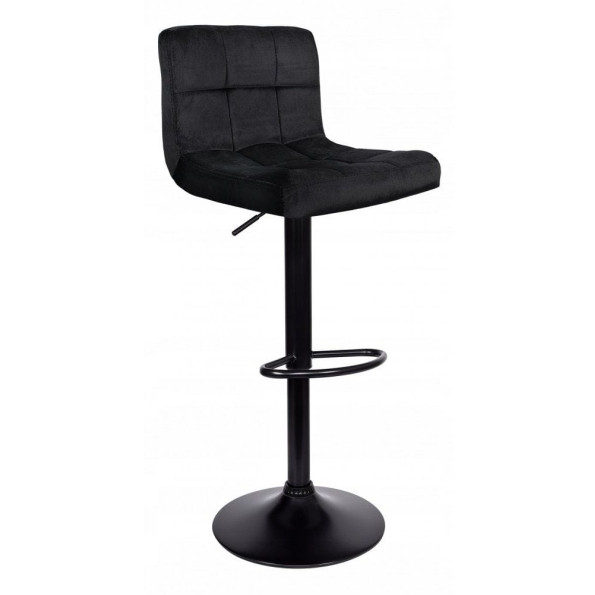 Барный стул с регулированной спинкой черный велюр с черным основанием