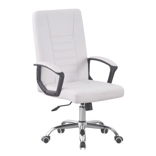 Кресло офисное на колесах белое экокожа 
