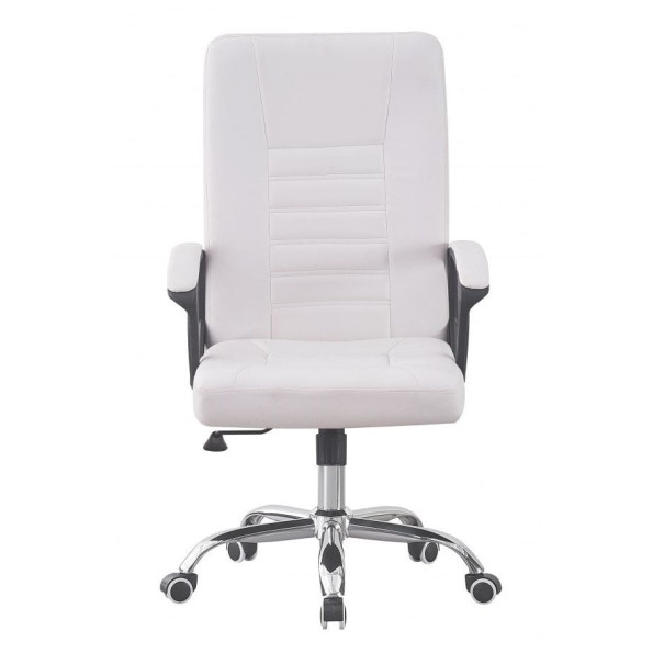 Кресло офисное на колесах белое экокожа  -
                                                        Фото 2