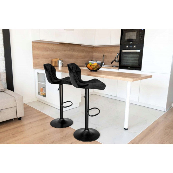 Барный стул со спинкой черный велюр с черным основанием -
                                                        Фото 10