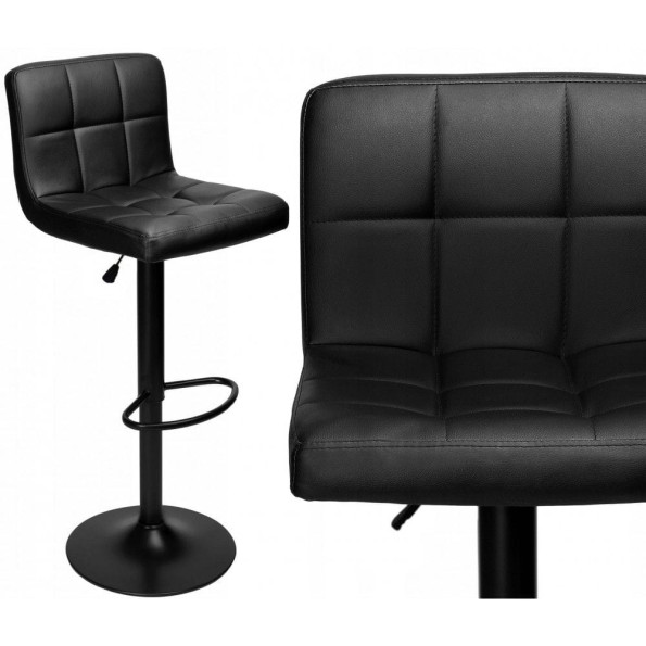 Барний стілець зі спинкою чорний пластик з чорною основою