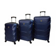 Набор пластиковых чемоданов 3 штуки темно-синий на колесах