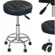 Кресло табурет на колесах без спинки круглое черное