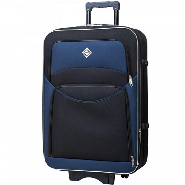 Набір тканинних валіз 2 шт середня і велика на колесах чорно-т.синій -
                                                        Фото 2