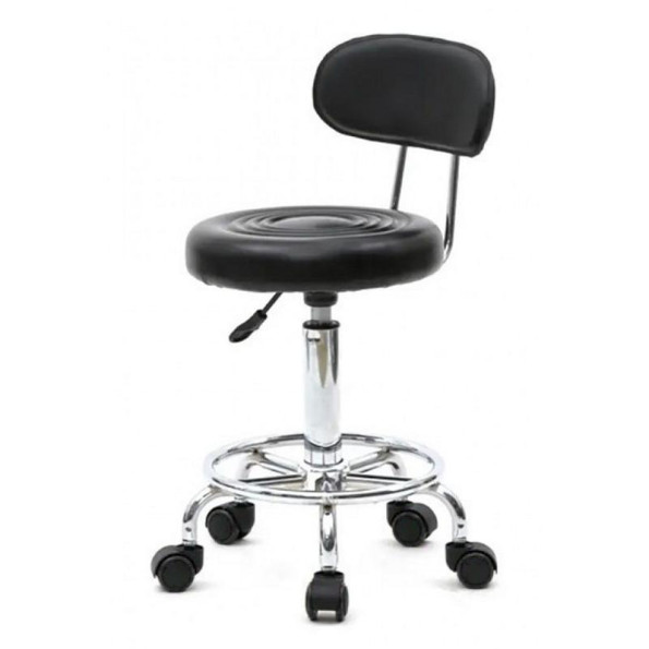 Кресло табурет на колесах со спинкой круглое Bonro B-494 DQ черное -
                                                        Фото 2