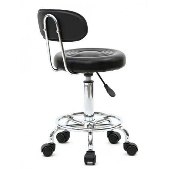 Кресло табурет на колесах со спинкой круглое Bonro B-494 DQ черное -
                                                        Фото 3