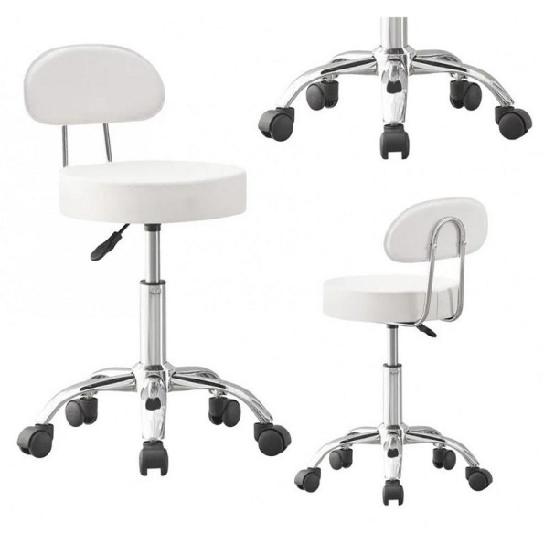 Кресло табурет на колесах со спинкой круглое Bonro B-491 DQ белое -
                                                        Фото 3