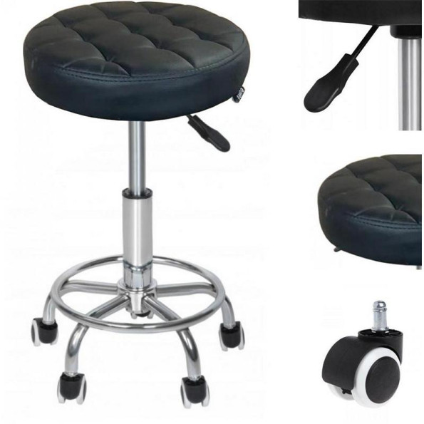 Кресло табурет на колесах без спинки круглое Bonro B-496 DQ черное -
                                                        Фото 4