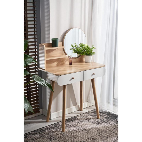 Туалетний столик з круглым зеркалом білий -
                                                        Фото 6