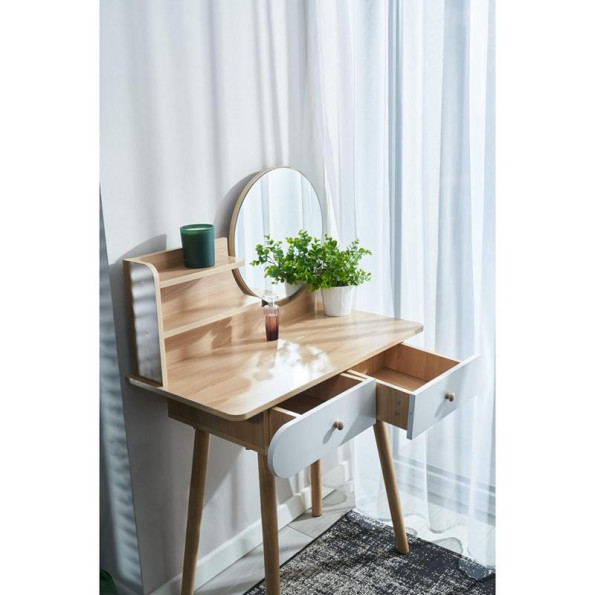 Туалетний столик з круглым зеркалом білий -
                                                        Фото 8