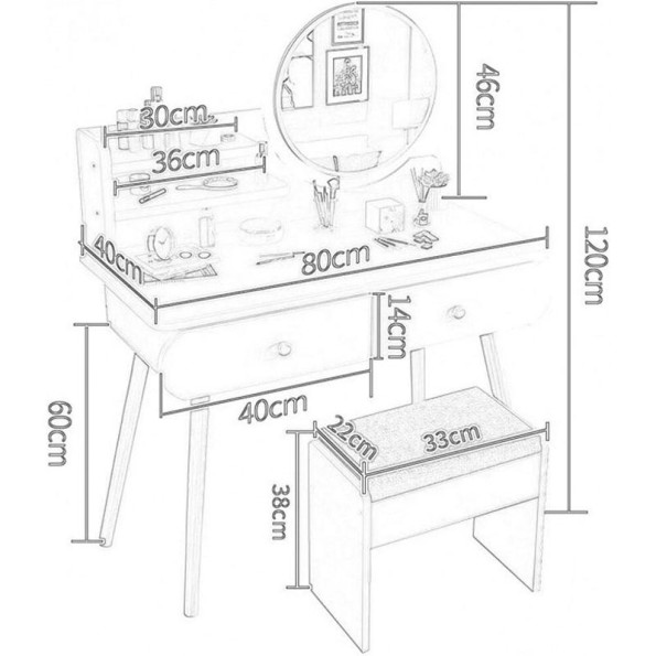 Туалетний столик з круглым зеркалом білий -
                                                        Фото 9