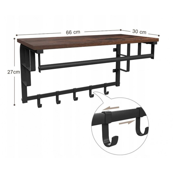 Металева вішалка настінна для одягу з полицею і 5 гачками -
                                                        Фото 3