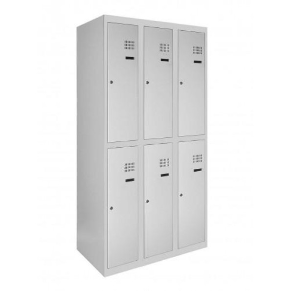 Шкаф металлический для одежды с нижней полкой, 3 секции, 6 дверец, секция 300 мм ГАЛЛА -
                                                        Фото 2