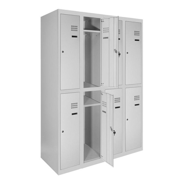 Шкаф металлический для одежды с верхней полкой, 4 секции. 8 дверец, секция 300 мм ГАЛЛА