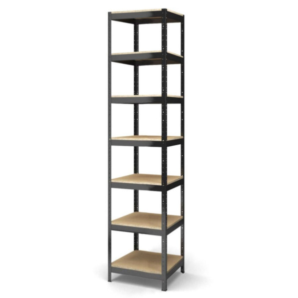 Стеллаж металлический 240x30x30 см ЧЕРНЫЙ 7 полок ДСП (10 мм) БОНА-ПРО