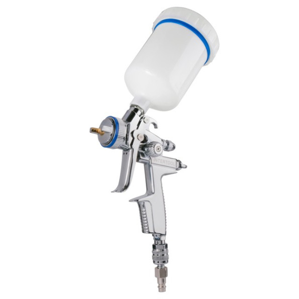 Краскопульт пневматический HVLP II профессиональный, форсунка 1.3мм, верхний пластиковый бачок 600 мл., 2бар INTERTOOL PT-0105 -
                                                        Фото 4