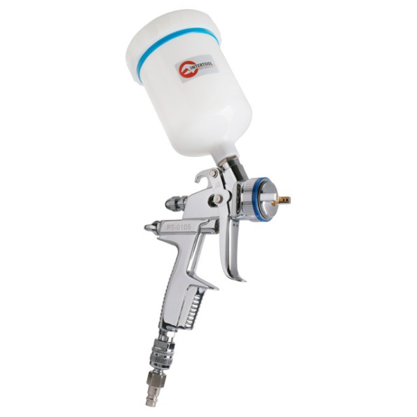 Краскопульт пневматический HVLP II профессиональный, форсунка 1.3мм, верхний пластиковый бачок 600 мл., 2бар INTERTOOL PT-0105 -
                                                        Фото 5