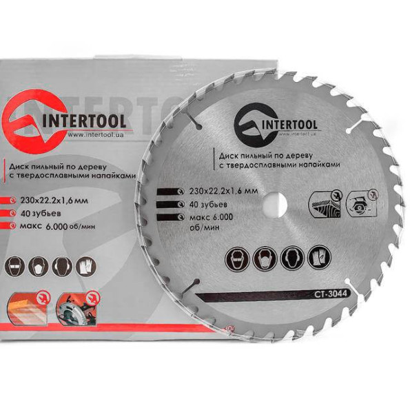 Диск пильный по дереву с твердосплавными напайками 230x22,2x1,6 мм; 40 зубьев INTERTOOL CT-3044 -
                                                        Фото 3
