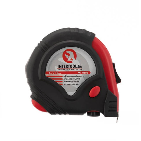 Рулетка с металлическим полотном 5 м x 19 мм, три стопора полотна INTERTOOL MT-0105 -
                                                        Фото 2