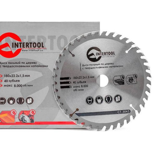 Диск пильный по дереву с твердосплавными напайками 180x22x1,5 мм; 40 зубьев INTERTOOL CT-3043 -
                                                        Фото 3