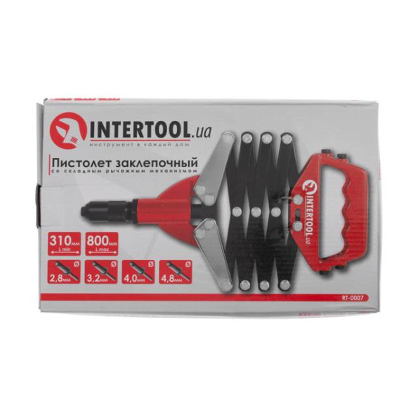 Заклепочник со складным рычажным механизмом, диаметр заклепки 2,8; 3,2; 4; 4,8 мм INTERTOOL RT-0007 -
                                                        Фото 8
