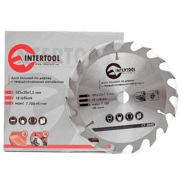 Диск пильный по дереву с твердосплавными напайками 185x20x1,5 мм; 18 зубьев INTERTOOL CT-3040 -
                                                        Фото 3
