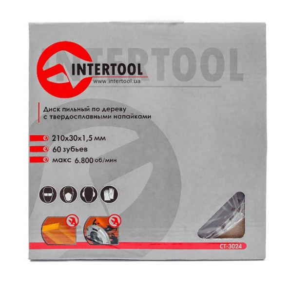 Диск пильный по дереву с твердосплавными напайками 210x30x1,5 мм; 60 зубьев INTERTOOL CT-3024 -
                                                        Фото 3