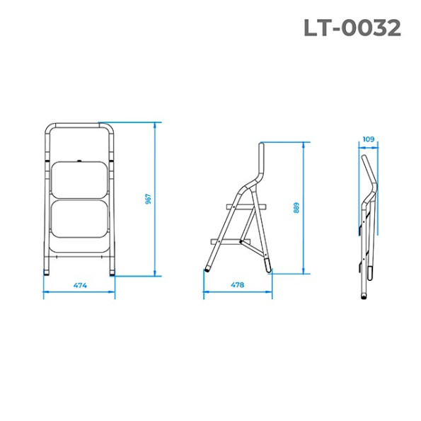 Драбина 2 сходинки для дому 889 мм INTERTOOL LT-0032 -
                                                        Фото 7