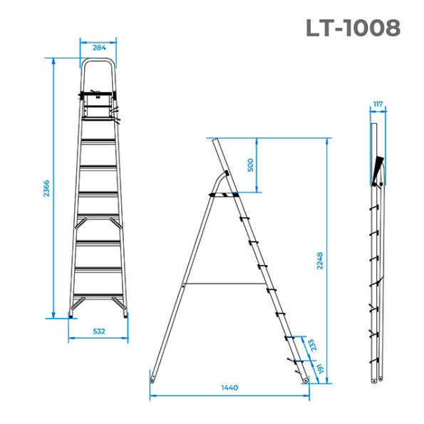 Стремянка алюминиевая 8 ступеней, высота до платформы 1720 мм INTERTOOL LT-1008 -
                                                        Фото 8
