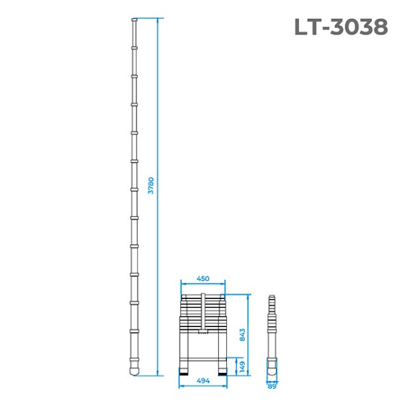 Лестница алюминиевая телескопическая 12 ступ., 3,80 м INTERTOOL LT-3038 -
                                                        Фото 3