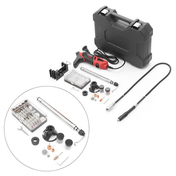 Шлифмашина прямая (гравер), 170 Вт, 8000-35000 об/мин, 120 ед, кейс, стойка, гибкий вал, насадка для фрезерования. INTERTOOL WT-0516 -
                                                        Фото 5