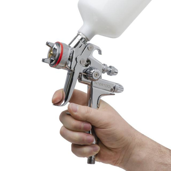 Краскопульт пневматический HVLP II профессиональный, форсунка 1.4мм, верхний пластиковый бачок 600 мл.,  2 бар INTERTOOL PT-0100 -
                                                        Фото 3