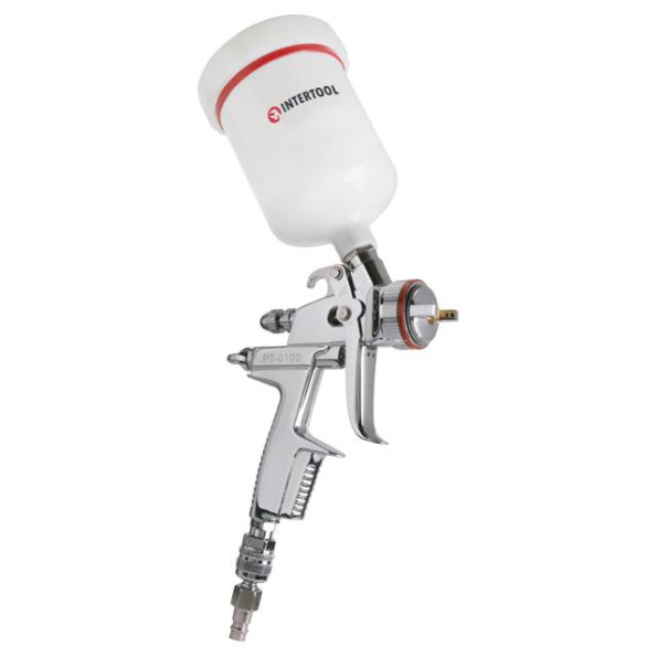 Краскопульт пневматический HVLP II профессиональный, форсунка 1.4мм, верхний пластиковый бачок 600 мл.,  2 бар INTERTOOL PT-0100 -
                                                        Фото 5