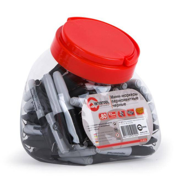 Мини-маркеры перманентные черные, L= 93 мм, 80 шт/уп INTERTOOL KT-5010 -
                                                        Фото 2