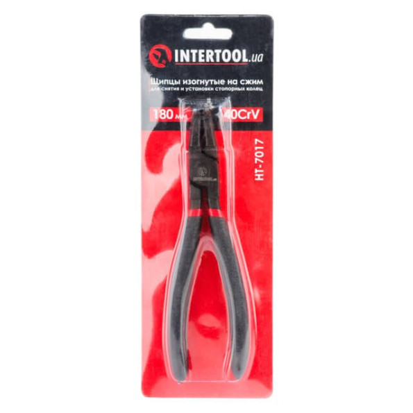 Щипцы для снятия и установки стопорных колец 180мм, изогнутые на сжим, 40CrV, фосфатированные. INTERTOOL HT-7017 -
                                                        Фото 5