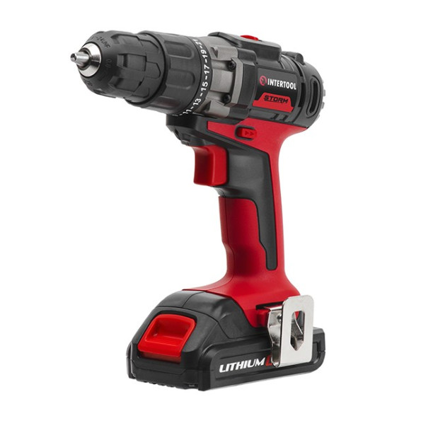 Дрель-шуруповерт аккумуляторная 18 В, 35 Nm, 0-400/0-1500 об/мин, 0,8-10 мм, литий-ион, 2x2.0 Ач, ЗУ, кейс INTERTOOL WT-0328 -
                                                        Фото 2