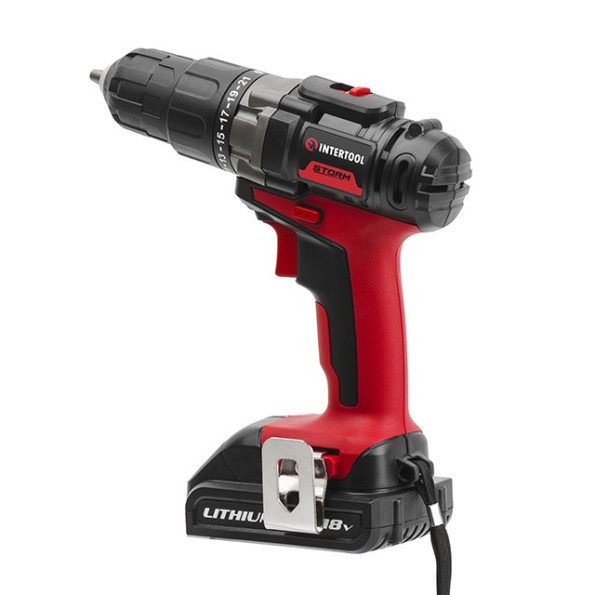 Дрель-шуруповерт аккумуляторная 18 В, 35 Nm, 0-400/0-1500 об/мин, 0,8-10 мм, литий-ион, 2x2.0 Ач, ЗУ, кейс INTERTOOL WT-0328 -
                                                        Фото 3