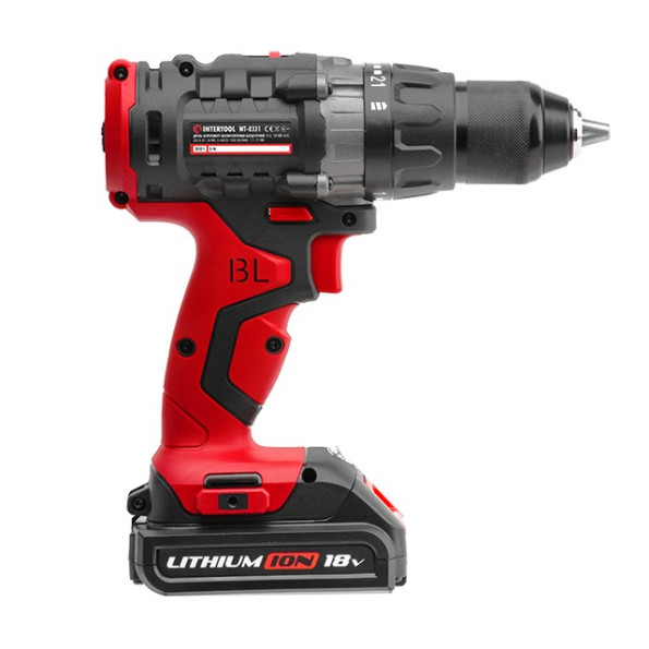 Дрель-шуруповерт аккумуляторная с бесщеточным двигателем 18 В, 50 Nm, 0-400/0-1500 об/мин, 1,5-13 мм, литий-ион, 2*2.0 Ач, ЗУ, кейс INTERTOOL WT-0331 -
                                                        Фото 5