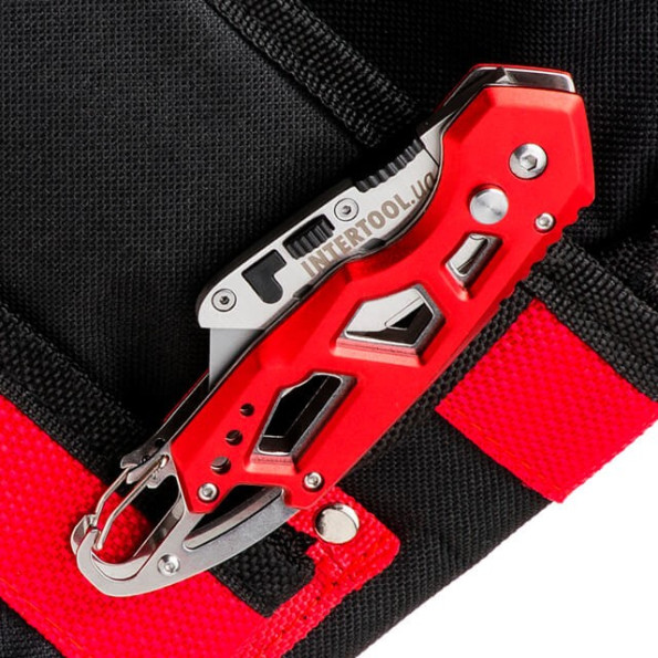 Ніж будівельний складаний з трапецієподібним лезом, SK5, алюмінієва рукоятка, карабін -
                                                        Фото 7