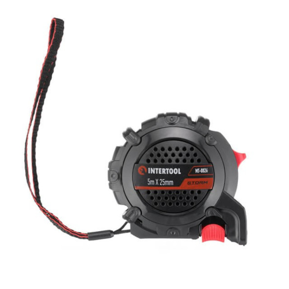 Рулетка з металевим полотном покритим нейлоном і магнітами на зачепі 5м * 25мм STORM -
                                                        Фото 2