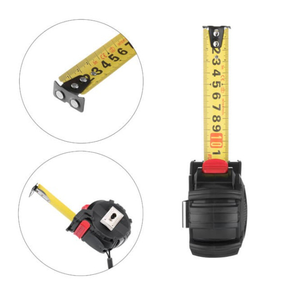 Рулетка з металевим полотном покритим нейлоном і магнітами на зачепі 5м * 25мм STORM -
                                                        Фото 3