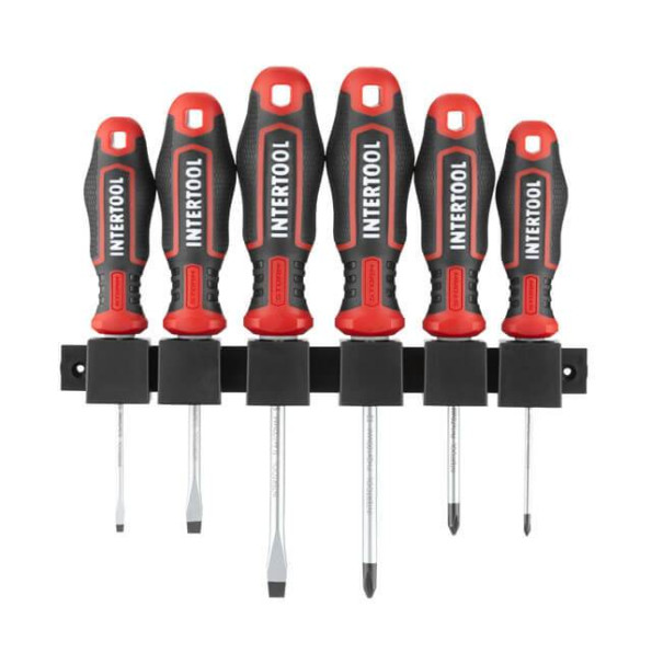 Набор отверток 6 ед (SL3.0*75 мм, SL5.0*75 мм, SL6.0*100 мм, PH0*75 мм, PH1*75 мм, PH2*100 мм), STORM INTERTOOL VT-3436 -
                                                        Фото 2