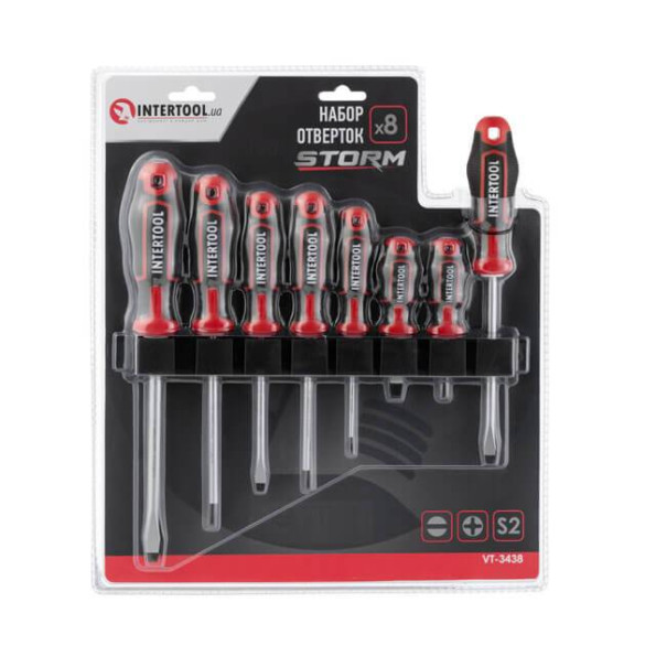 Набор отверток 8 ед (SL5.0*100 мм, SL6.0*38 мм, SL6.0*125 мм, SL8.0*150 мм, PH0*75 мм, PH1*100 мм, PH2*38 мм, PH2*125 мм), STORM INTERTOOL VT-3438 -
                                                        Фото 5