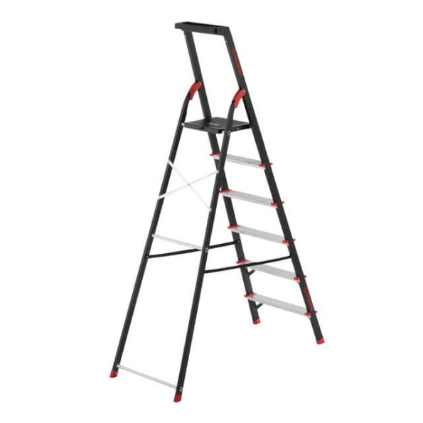 Драбина 6 сходинок, лоток для інвентарю, сталевий профіль, висота верхньої сходинки 1280мм, 481х1138х1787мм, 150кг -
                                                        Фото 2