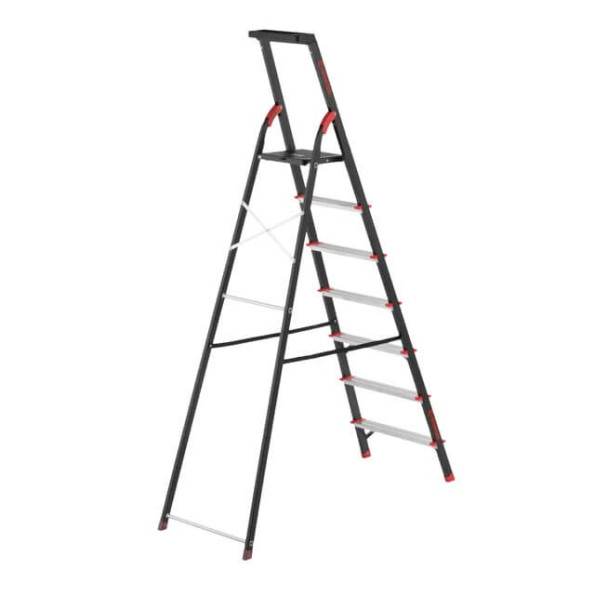 Драбина 7 сходинок, лоток для інвентарю, сталевий профіль, висота верхньої сходинки 1500 мм, 504 * 1283 * 2003мм, 150кг -
                                                        Фото 2
