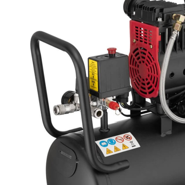 Компресор 24 л, 1.1 кВт, 220 В, 8aтм, 160 л/хвил, 1400 об/хв, малошумний, безмасляний, 2 циліндра -
                                                        Фото 6