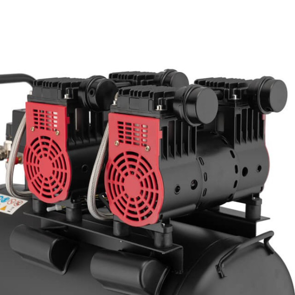 Компресор 50 л, 2x1.1 кВт, 220 В, 8aтм, 320 л/хвил, 1400 об/хв, малошумний, безмасляний, 4 циліндра -
                                                        Фото 5